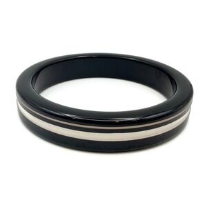 Vintage Bangle Bracelet Size 8 Black White Striped Retro Minimalist Stackable